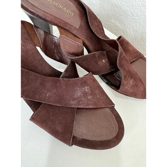 Women's Vintage Brown Suede Enzo Angiolini Sandals Heels Wood 7 - Picture 2 of 9